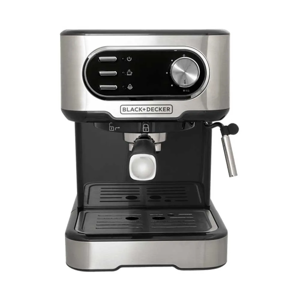 Cafeteira espresso multifunções prata e preta com porta filtro e vaporizador