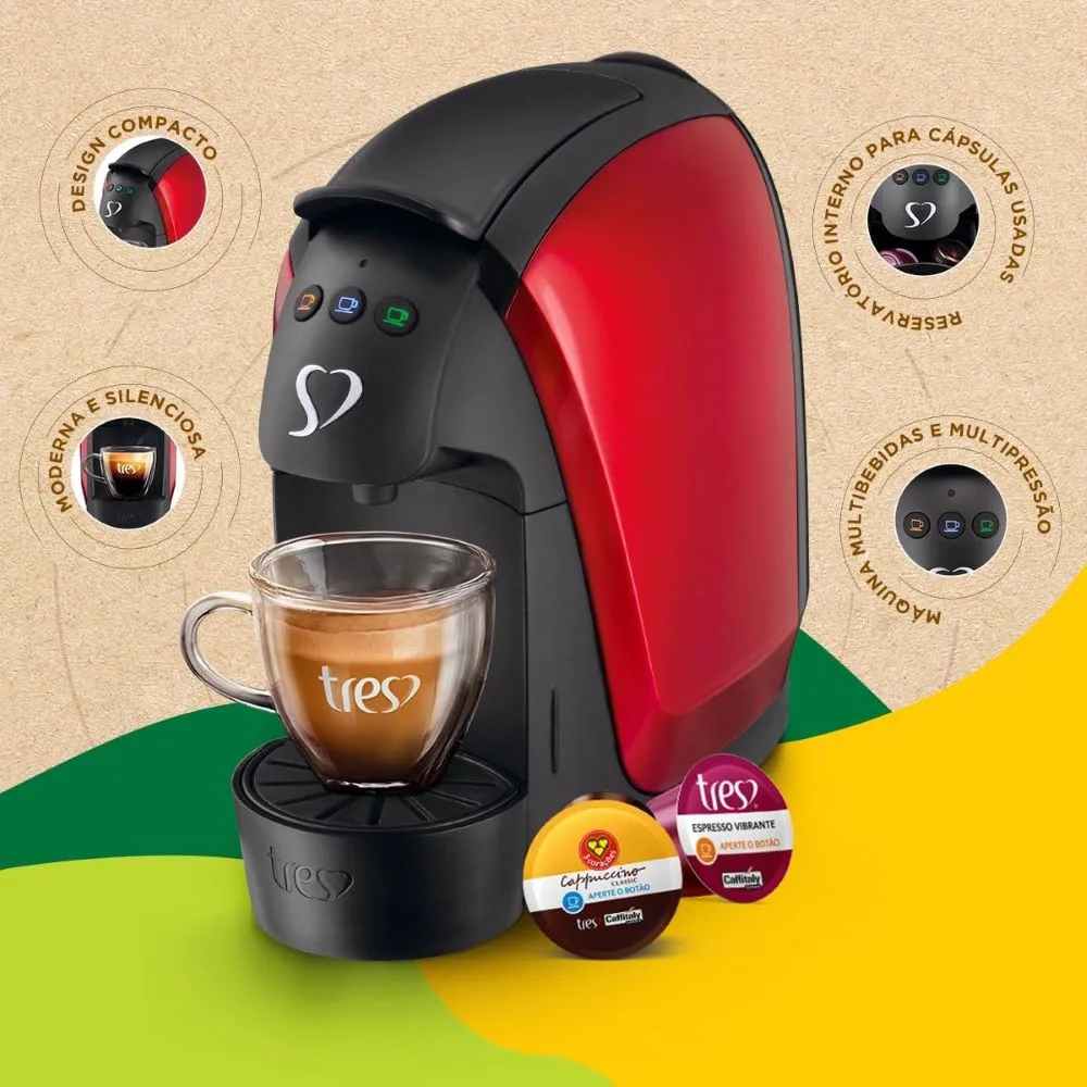 Máquina para Café Espresso 3 Corações Luna Vermelha 127 V - Imagem 4