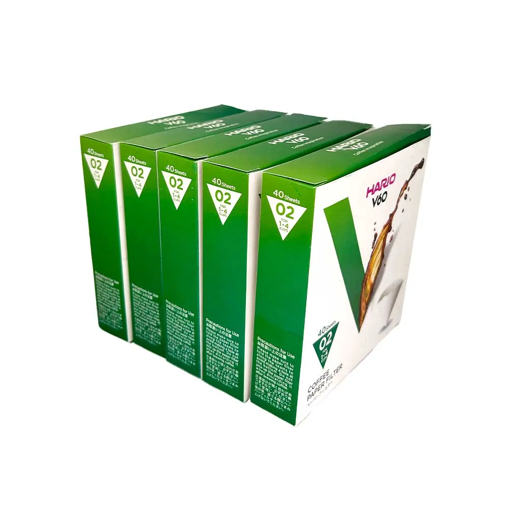 Kit com 5 pacotes - Filtro Hario V60 Branco 40 unidades Tamanho 02