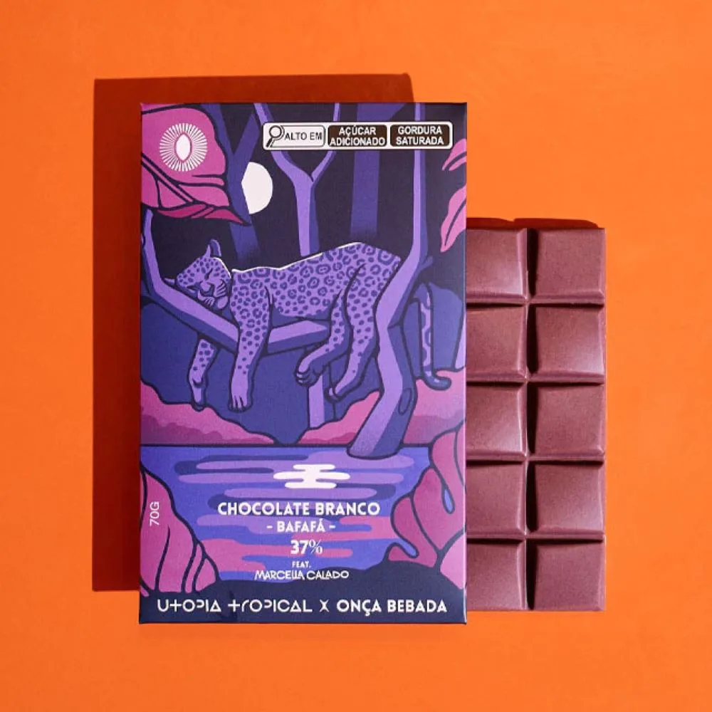 Barra de Chocolate Utopia Tropical Onça Bêbada / Branco 37% Bafafá feat. Marcella Calado 70 g
